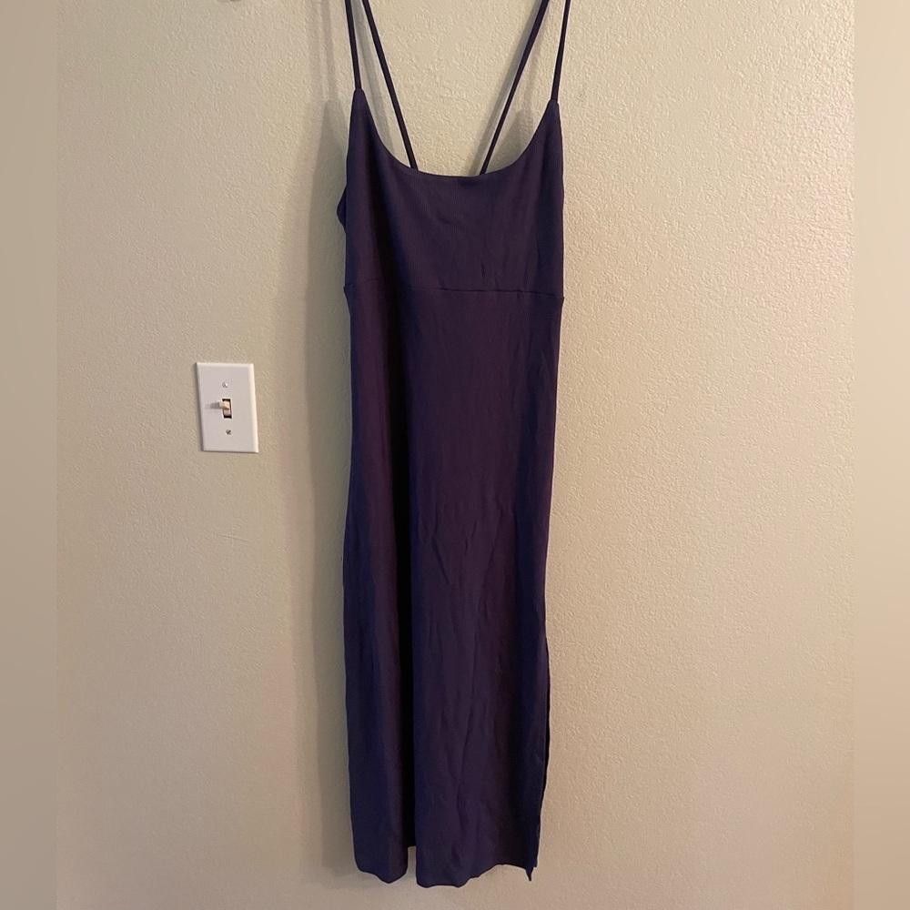 HALARA RIBBED STRAP SQUARE NECK BACKLESS CORSET SPLIT BODYCON MIDI PURPLE - L